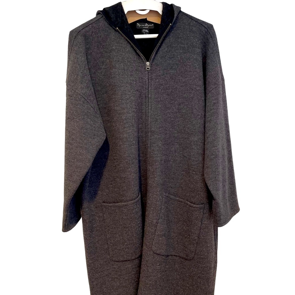 MERCER & MADISON, WOOL,  2X FRONT ZIP 2-WAY ZIPPER HOODED WOOL COAT, EX. COND.